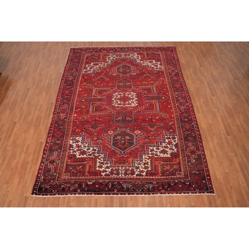 Hand Knotted Oriental 100% Wool Carpet Traditional Medallion Red Heriz Area Rug - 13' 1'' X 9' 7''