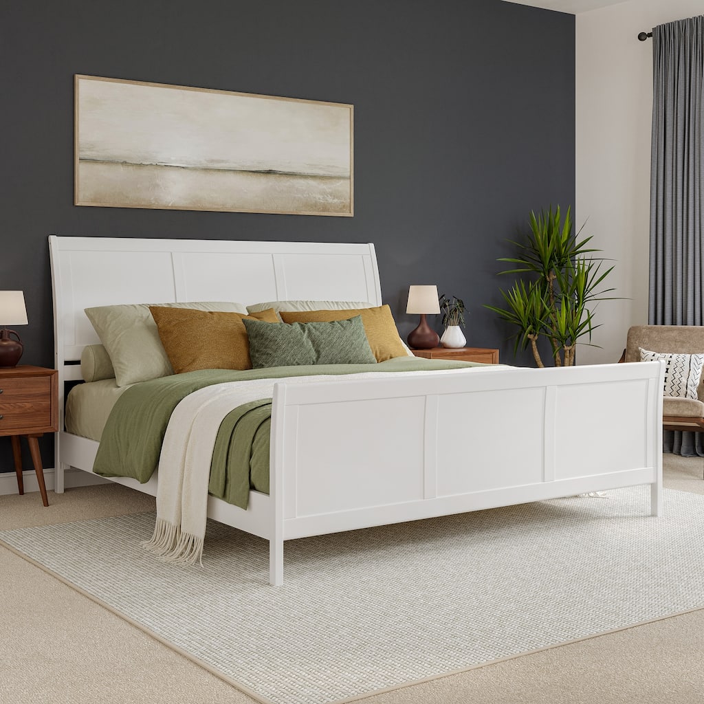 Valencia Solid Wood Low Profile Sleigh Platform Bed with Matching Footboard