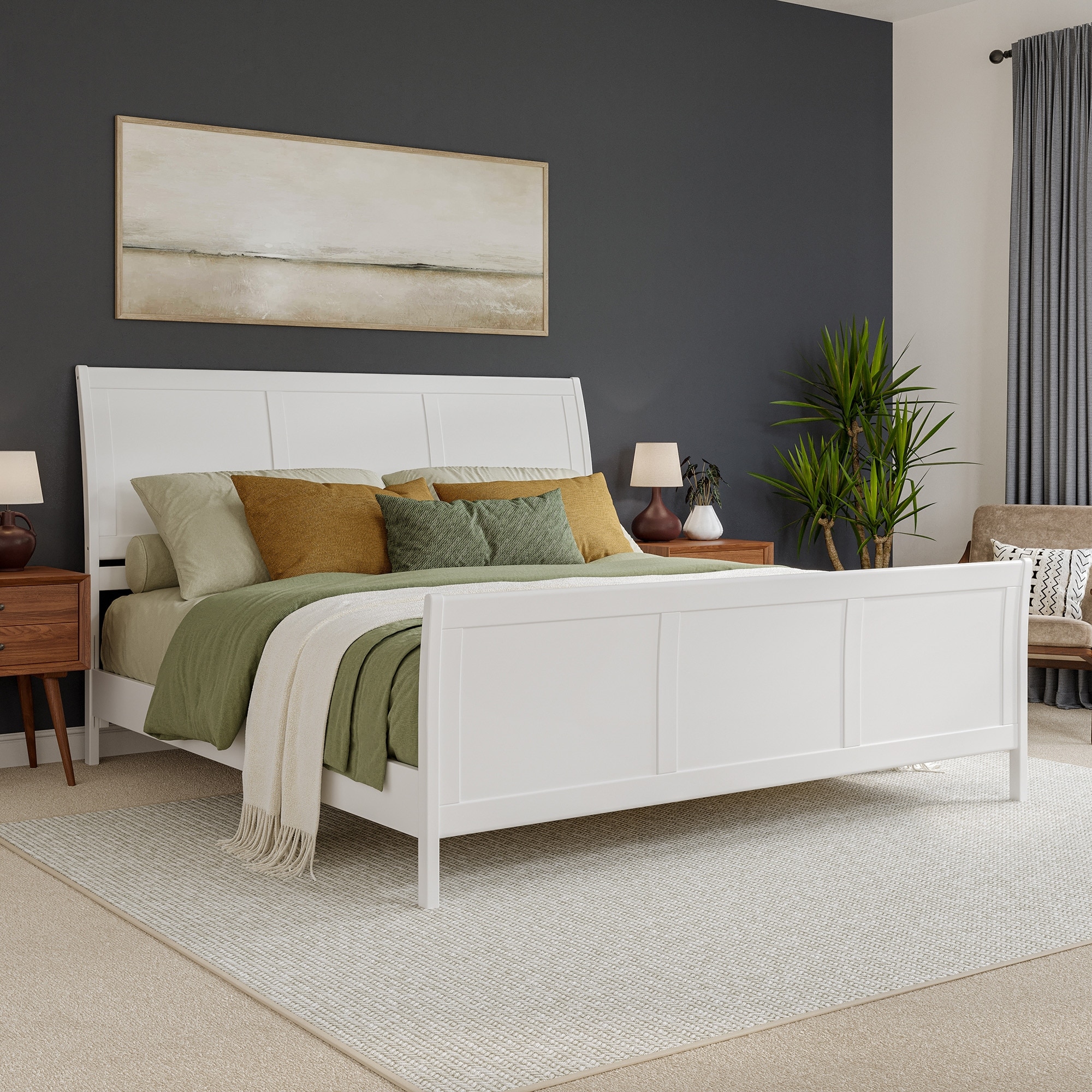 Valencia Solid Wood Low Profile Sleigh Platform Bed with Matching Footboard