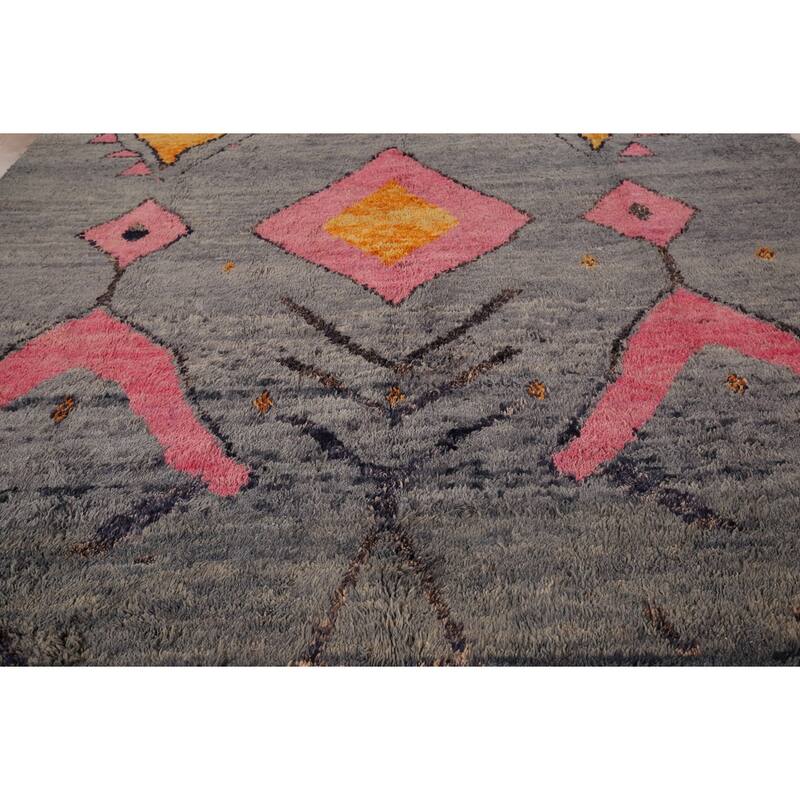 Gray Geometric Moroccan Oriental Area Rug Handmade Wool Carpet - 9'0" x 12'3"