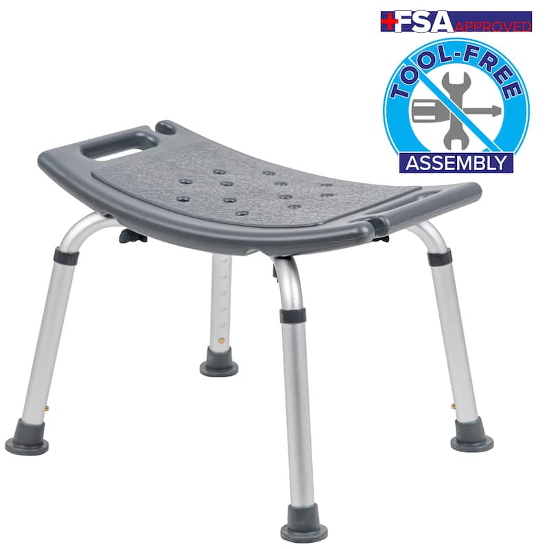 Tool-Free 300 Lb. Capacity, Adjustable Bath & Shower Chair w/Non-slip Feet - 17"D x 19"W x 14.5" - 21.5"H