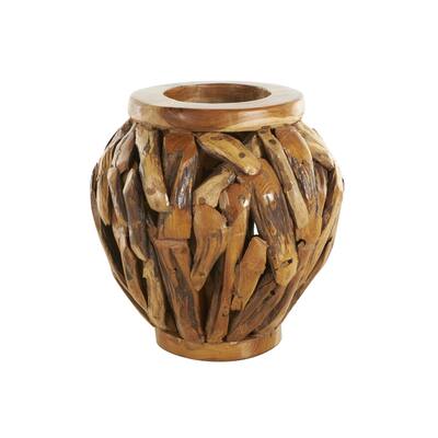 Teak Wood Handmade Live Edge Tree Branch Pot Decorative Vase - Brown - Roche River Decor