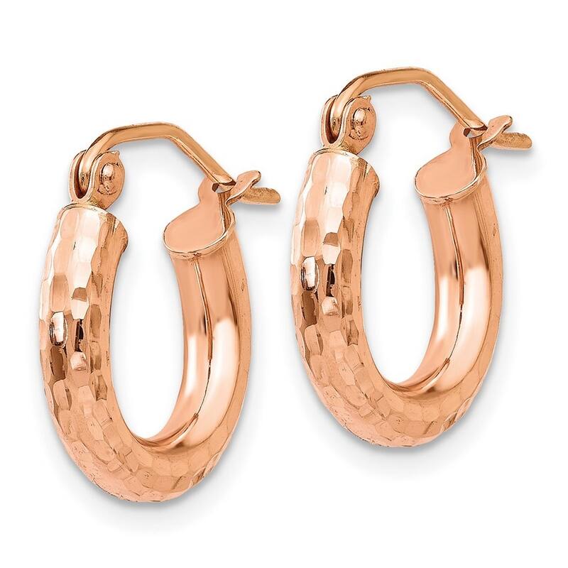 Curata 14k Rose Gold Polished Light Weight 15x3mm Small Sparkle Cut Tube Hoop Earrings