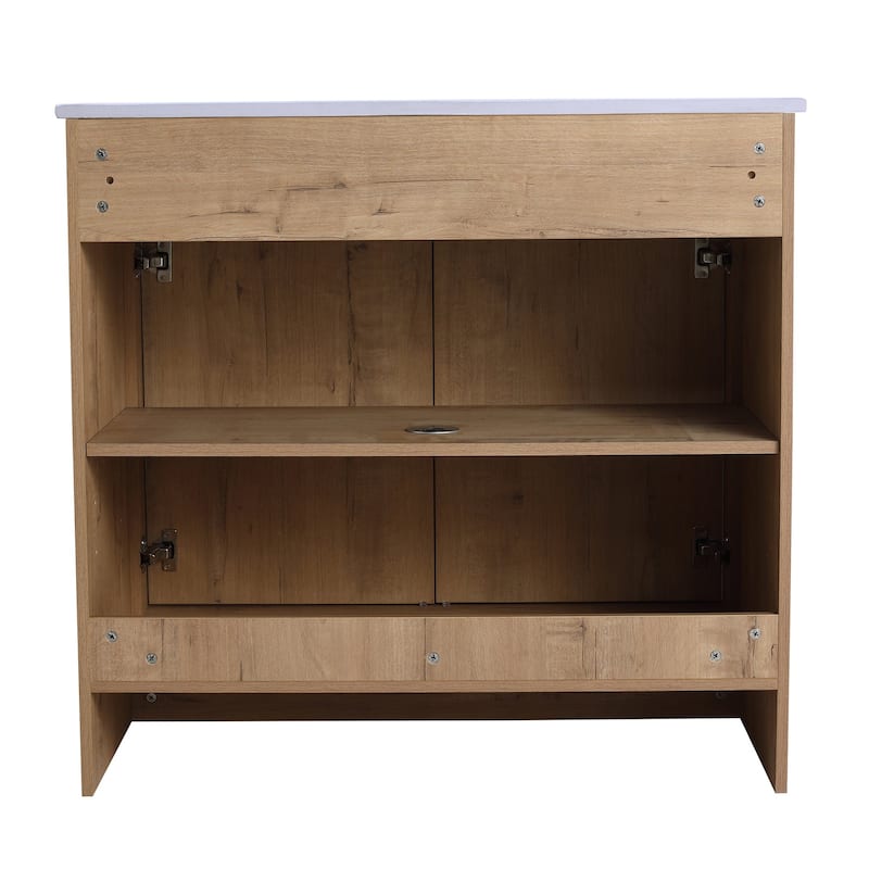 36 Inch Plywood Freestanding Bathroom Vanity Set with Integrated Ceramic Basin and Doors