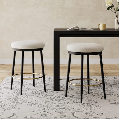 Modern 24.75" Set of 2 Bar Stools with Foam Padded Seat, Metal Legs for Dining Room Living Room and Bedroom