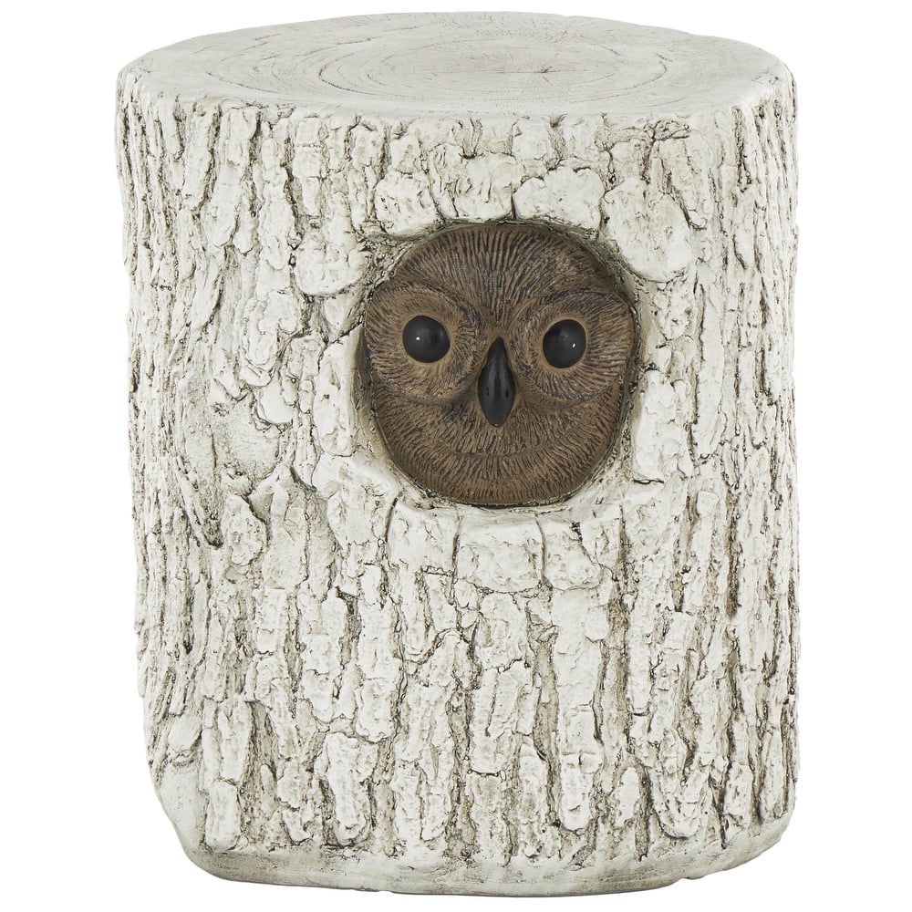 Magnesium Oxide Owl Tree Trunk Garden Stool with Brown Accents - White - Roche River Decor