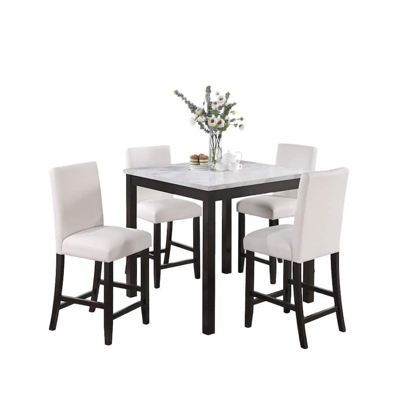 5 Piece Counter Height Dining Set Kitchen Dinette Faux Marble Top Table and 4x High Chairs