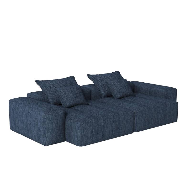 Oversized Modular Sectional Sofa w/ Armrest, Chenille Soft Cushion Sofa w/ 4 Pillows, 4 PCS DIY Combination Tufted Sofa