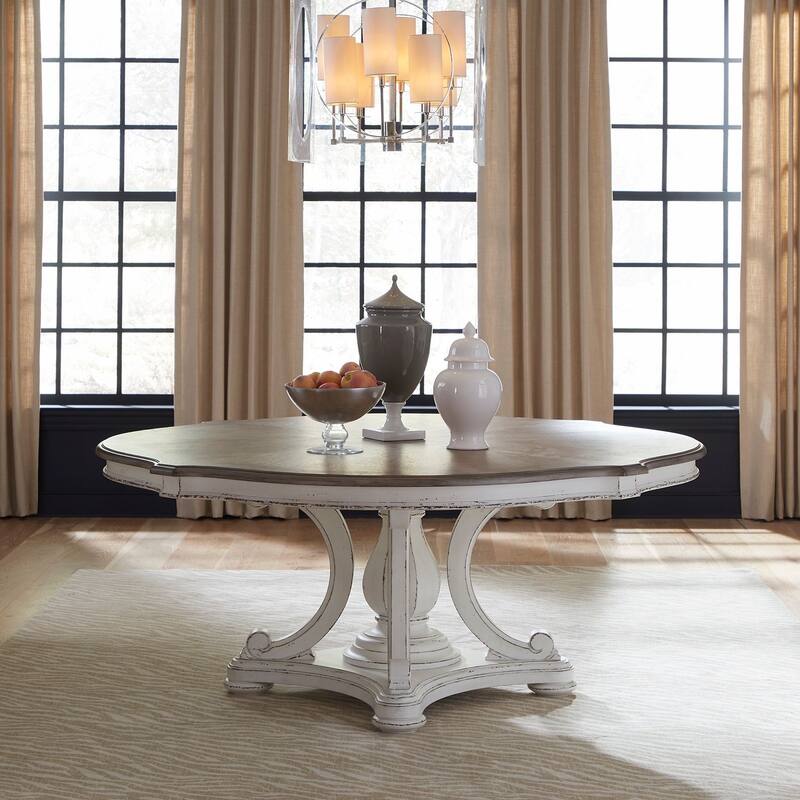 Magnolia Manor Antique White and Weathered Bark Round Table Set - Antique White