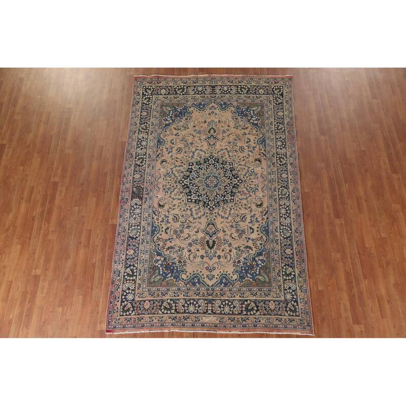 Hand Knotted Oriental 100% Wool Carpet Traditional Floral Peach Hamedan Area Rug - 9' 9'' X 5' 11''