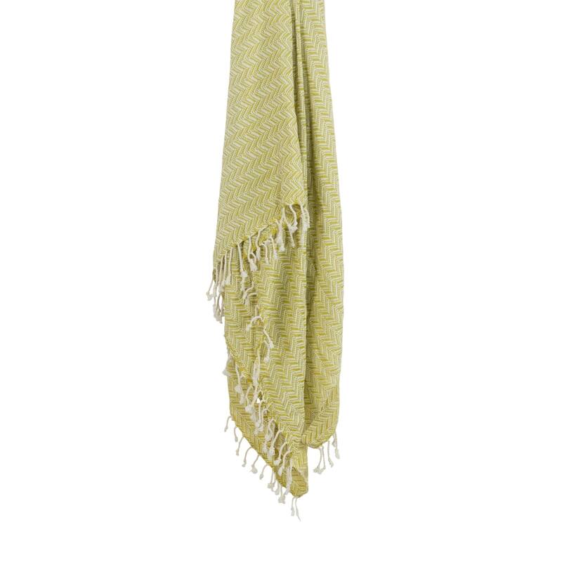 HomeRoots 50" X 60" Green Cotton Woven Chevron Throw Blanket with Fringe