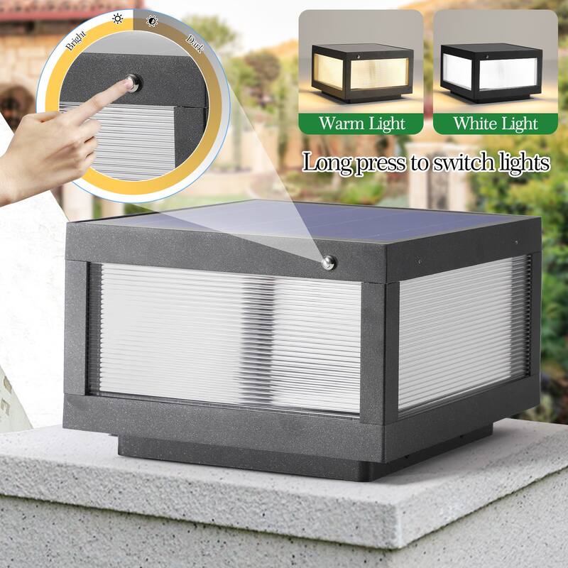 12" Black Solar Powered LED Post Cap Light, Modern Outdoor LED Fence Light for Pathways, Decks, and Patios (2-Pack)