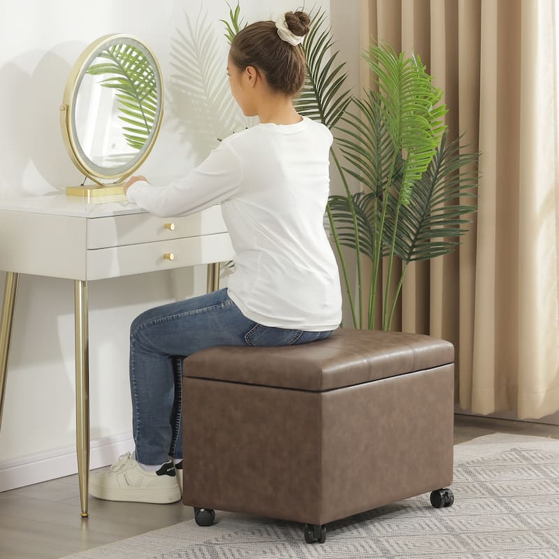 Adeco Faux Leather Storage Ottoman for Living Room Footstool
