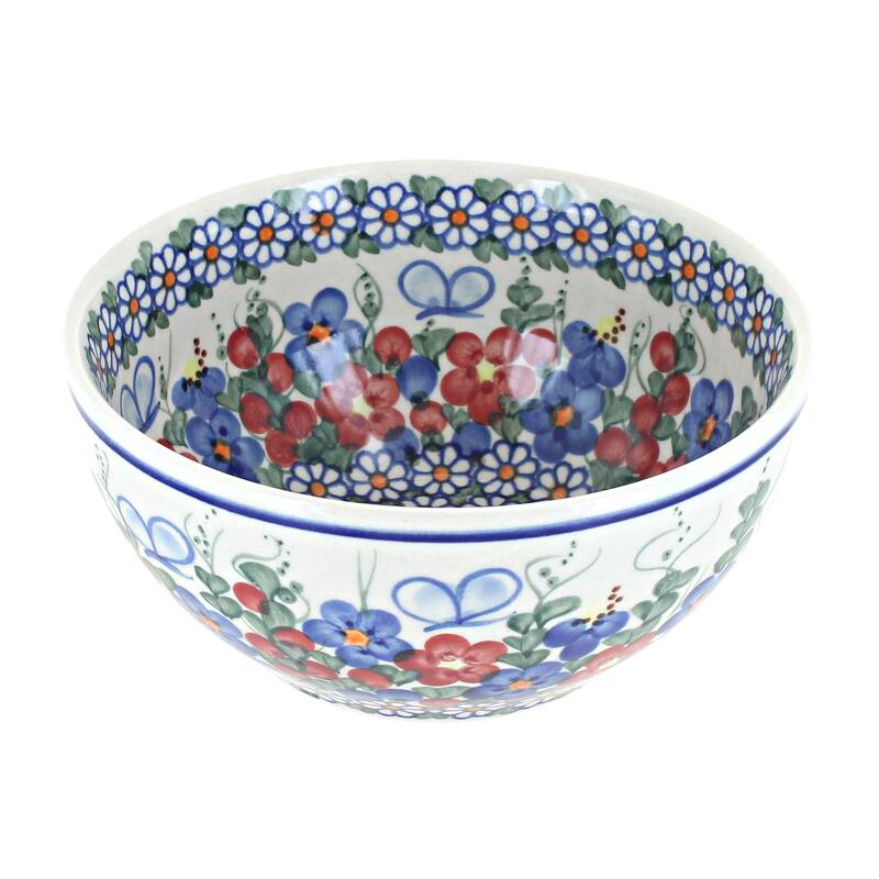 Blue Rose Polish Pottery Vena Cereal Bowl - Garden Butterfly