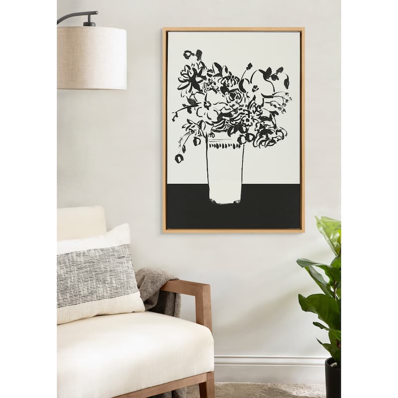 Kate and Laurel Sylvie 1043 BW Vase Framed Canvas by Teju Reval