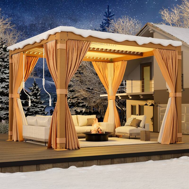 Erommy Outdoor Louvered Pergola Gazebo with Adjustable Aluminum Rainproof Roof and Pull-Down Screen