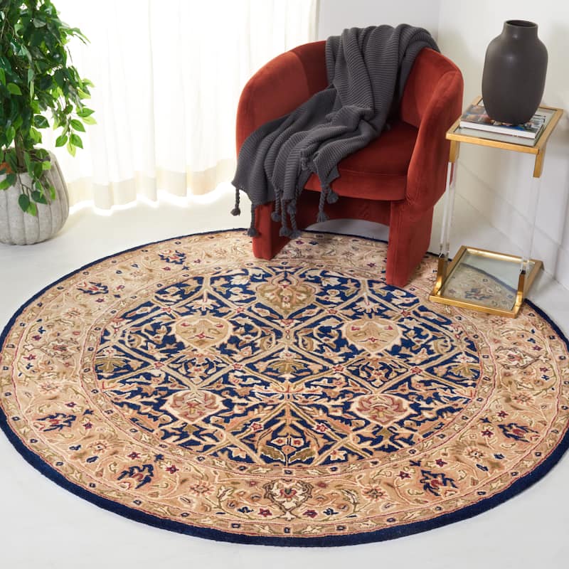SAFAVIEH Handmade Persian Legend Pietra Traditional Oriental Wool Rug - 6' Round - Blue/Gold
