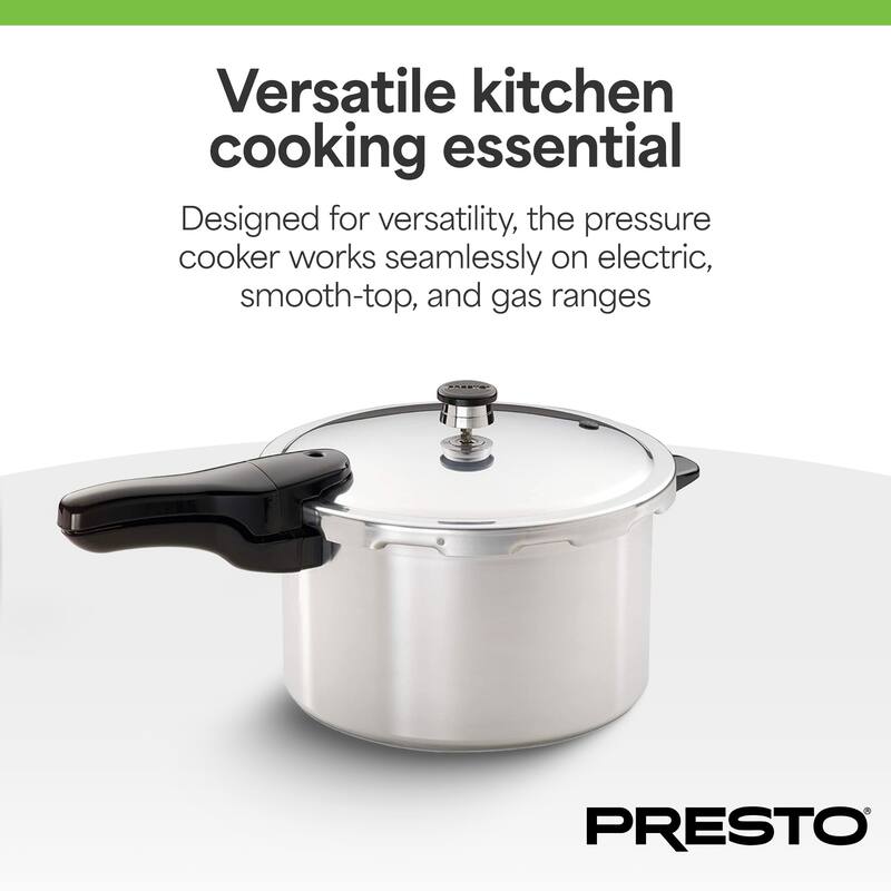Presto 01282 8 Quart Aluminum Pressure Cooker, Regulator & Cover Lock, Silver