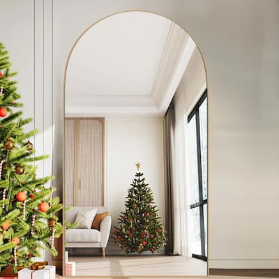 Arched Full-Length Standing Wood Floor Mirror, Wall Mirror