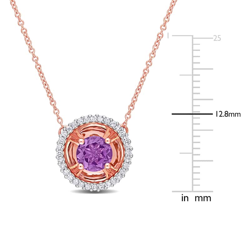 Miadora Amethyst and 1/6ct TDW Diamond Halo Station Necklace in 10k Rose Gold