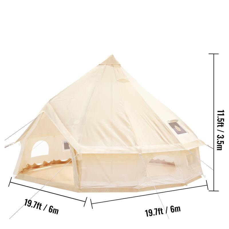 VEVOR Canvas Tent 4 Seasons Breathable 100% Cotton Canvas Yurt Tent - w/Stove Jack