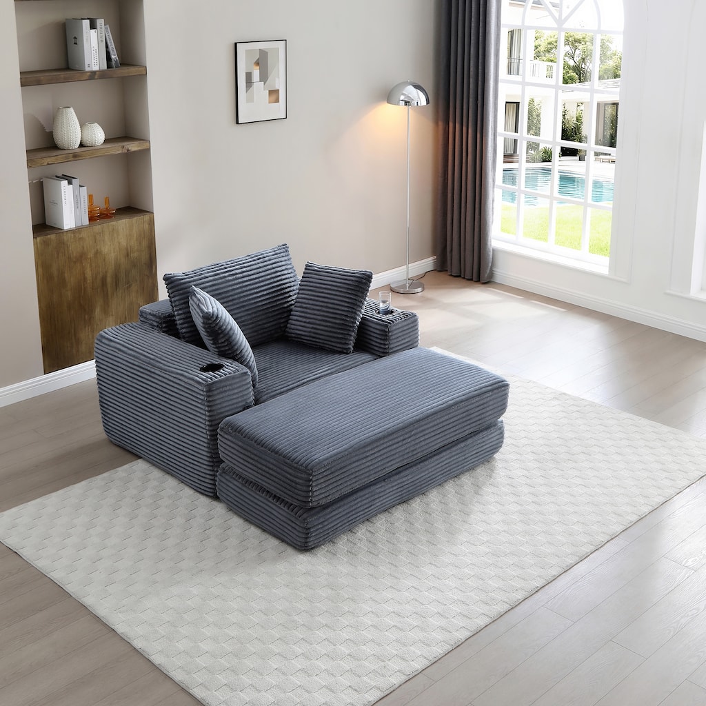 52.4'' Boneless Chaise Lounge Chair Indoor-Oversized Cloud-Like Cozy Comfy Modular 3-in-1 Sofa Bed