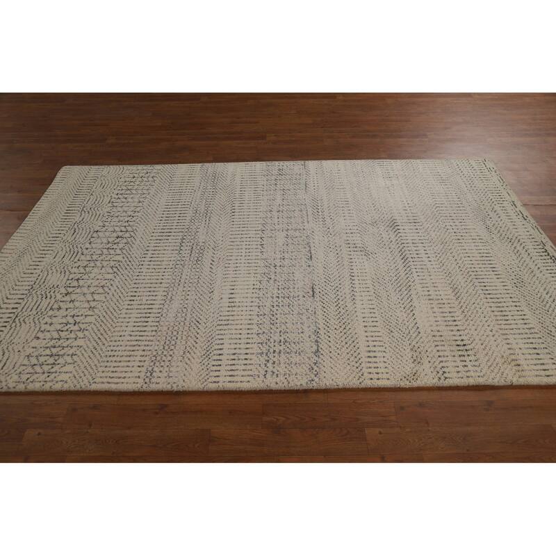 Beige Moroccan Area Rug Hand-Knotted Oriental Wool Carpet - 4'11" x 7'10"