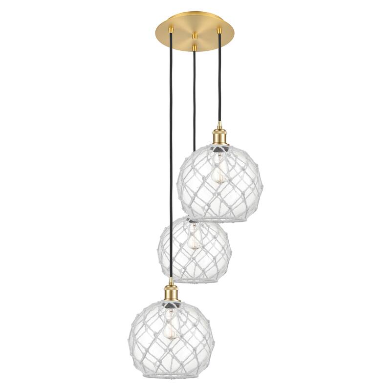 Innovations Lighting Endless Possibilities Ballston - Farmhouse Rope - 3 Light 17" Cord Hung Multi Pendant - Clear Glass with White Rope/Satin Gold