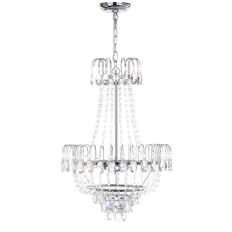 SAFAVIEH Lighting Aisha Adjustable 3-Light Chrome/ Clear Crystal Pendant - 18"x18"x29.5-101.5" - Chrome/Clear - 18Wx18Dx102H