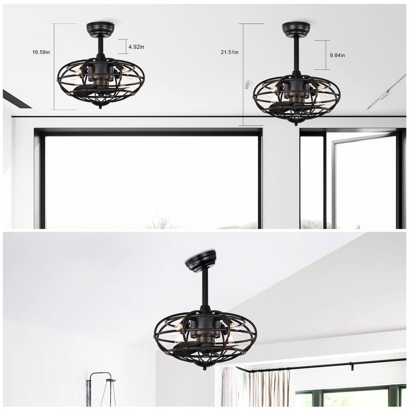 Cage Style Ceiling Fan Light with 3 Blades and Remote Control, Adjustable Fan Speed for Bedroom and Living Room