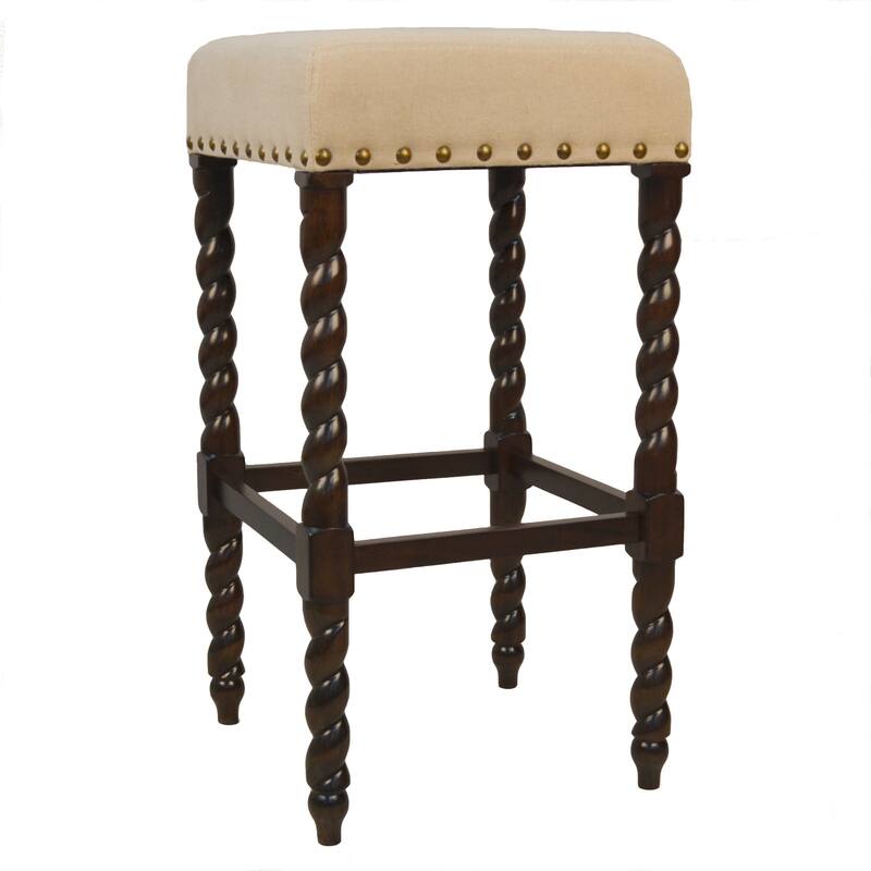 30" Cream And Espresso Backless Bar Height Chair With Footrest - 16.375
