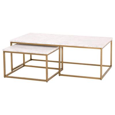 2 Piece Nesting Coffee Table with Carrera Marble Top, White