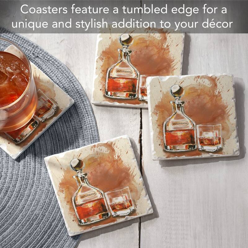 CounterArt Burbon Splash Absorbent Stone Tumbled Tile Coaster Set of 4 Made in The USA Protective Cork Backing