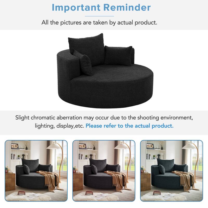 360° Swivel Chair Accent Barrel Chair Swivel Round Sofa Chair with 3 Removable Pillows
