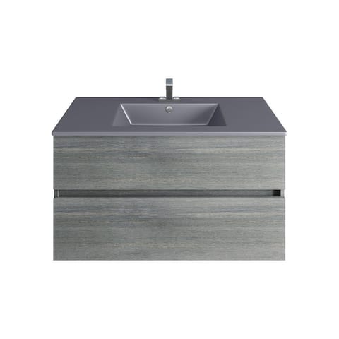 32'' Gray Wall-Mounted Manufactured Wood Vanity With Gray Stone Top
