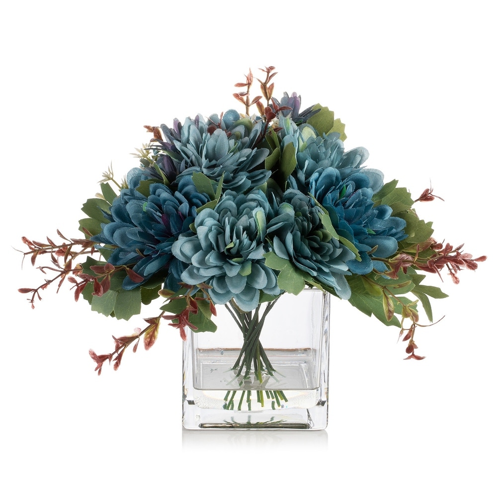 Back KTCL Blue Dried Flowers Building Set, Artificial Flowers with Kalanchoe, Peony, Hibiscus and Gardenia, Creative Botanical Collection for Adults