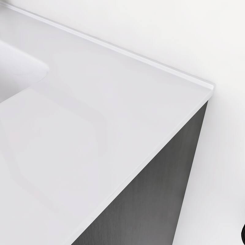 Wall-Mounted Bathroom Vanity with White Ceramic Sink