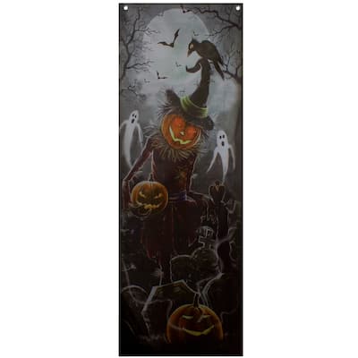 70.75" Scary Jack-o'-lantern in Graveyard Halloween Door Decoration