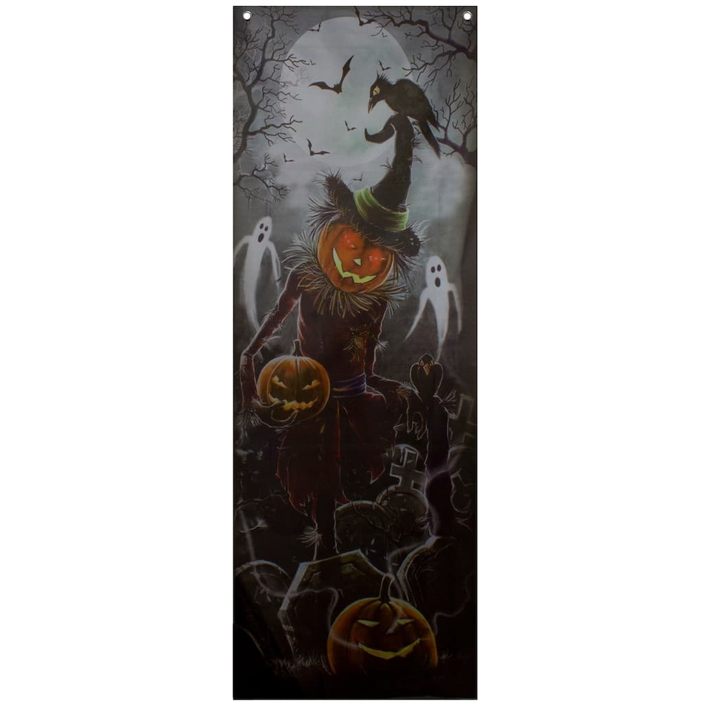 70.75" Scary Jack-o'-lantern in Graveyard Halloween Door Decoration