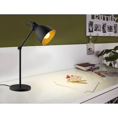 Eglo Priddy 2 Black 1-Light Floor Lamp with Black Exterior Gold Interior
