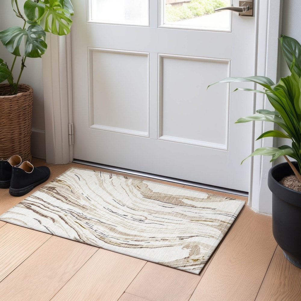 Machine Washable Indoor/ Outdoor Modern Wave Chantille Rug
