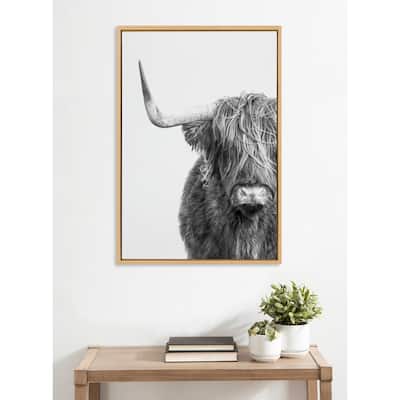 Kate and Laurel Sylvie BW Highland Cow 1 Framed Canvas by Amy Peterson