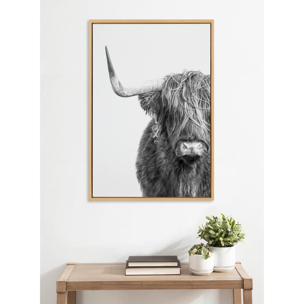 Kate and Laurel Sylvie BW Highland Cow 1 Framed Canvas by Amy Peterson