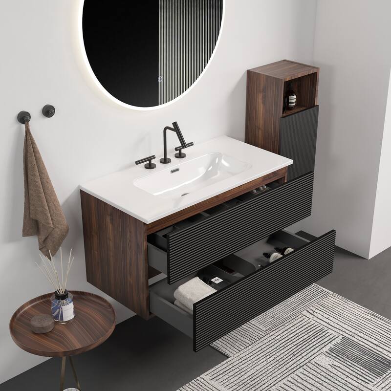 GDFStudio - Gloria Modern Wall-Mounted Floating Bathroom Vanity with Integrated Ceramic Basin & Soft-Close Drawers