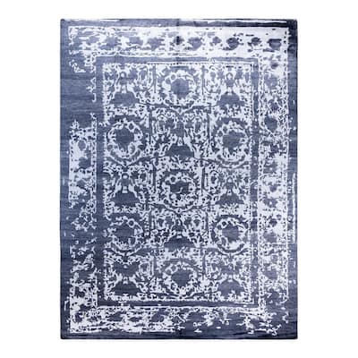 Modern One-of-a-Kind Hand-Knotted Area Rug, Blue - 9' 1" x 12' 0"