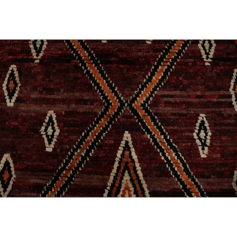 Hand Knotted Oriental 100% Wool Carpet Modern Tribal Red Moroccan Area Rug - 9' 8'' X 6' 10''