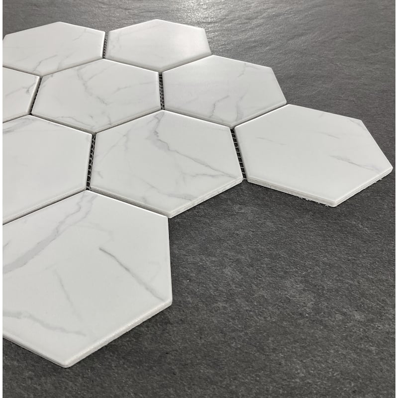 Porcelain Mosaic Tiles - White 4" Hexagon Mosaic Tiles