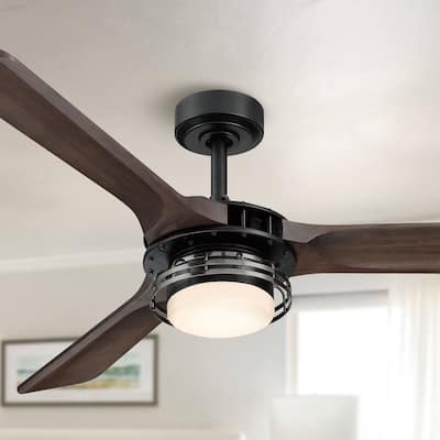 52 in. Indoor Black Downrod Mount LED Ceiling Fan with Remote Control and DC Motor - 52"W x 52" Dx 14.4" H