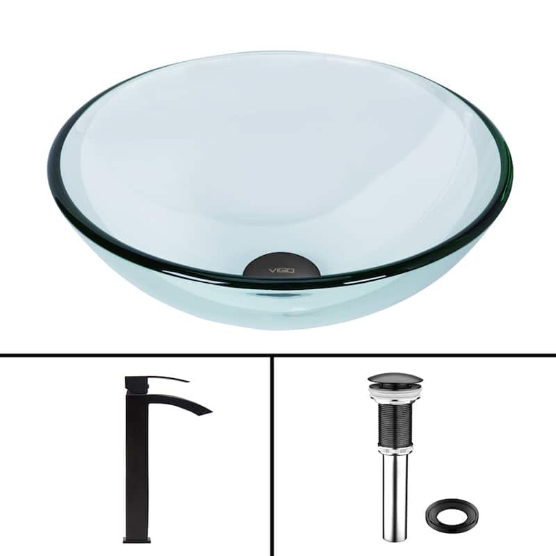 VIGO Giovanni 17"L x 17"W Glass Vessel Sink and Duris 12"H Faucet Set