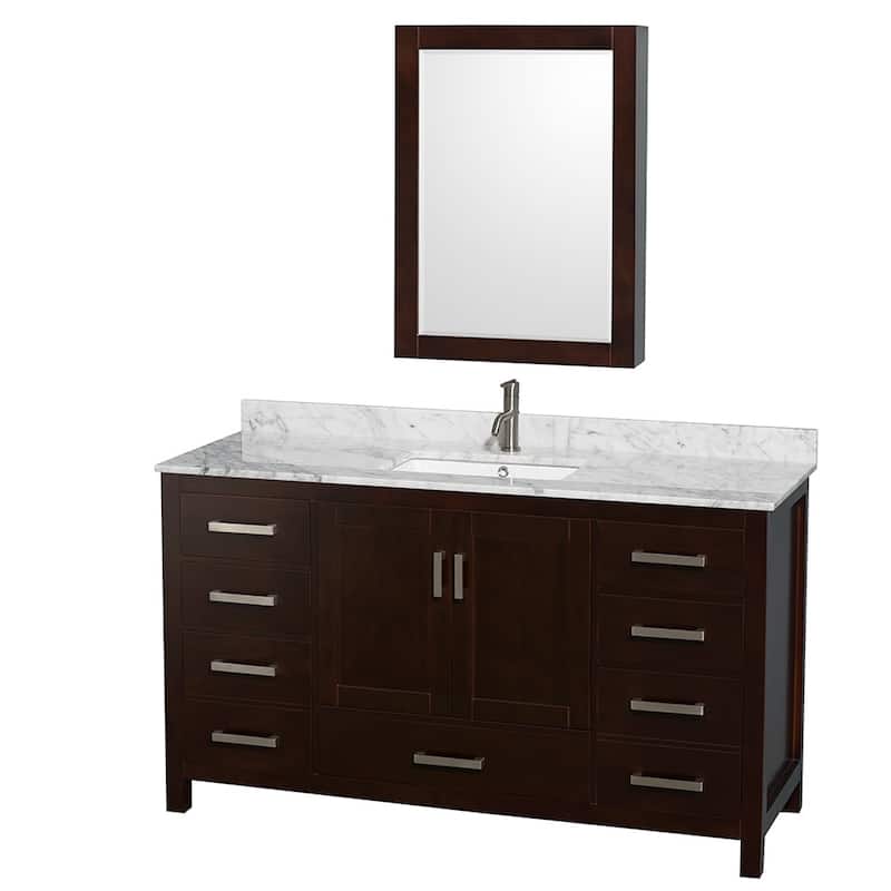 Wyndham Collection WCS141460SUNSMED Sheffield 60" Free Standing Single - Espresso / White Carrara Marble Top / Brushed - Espresso Finish